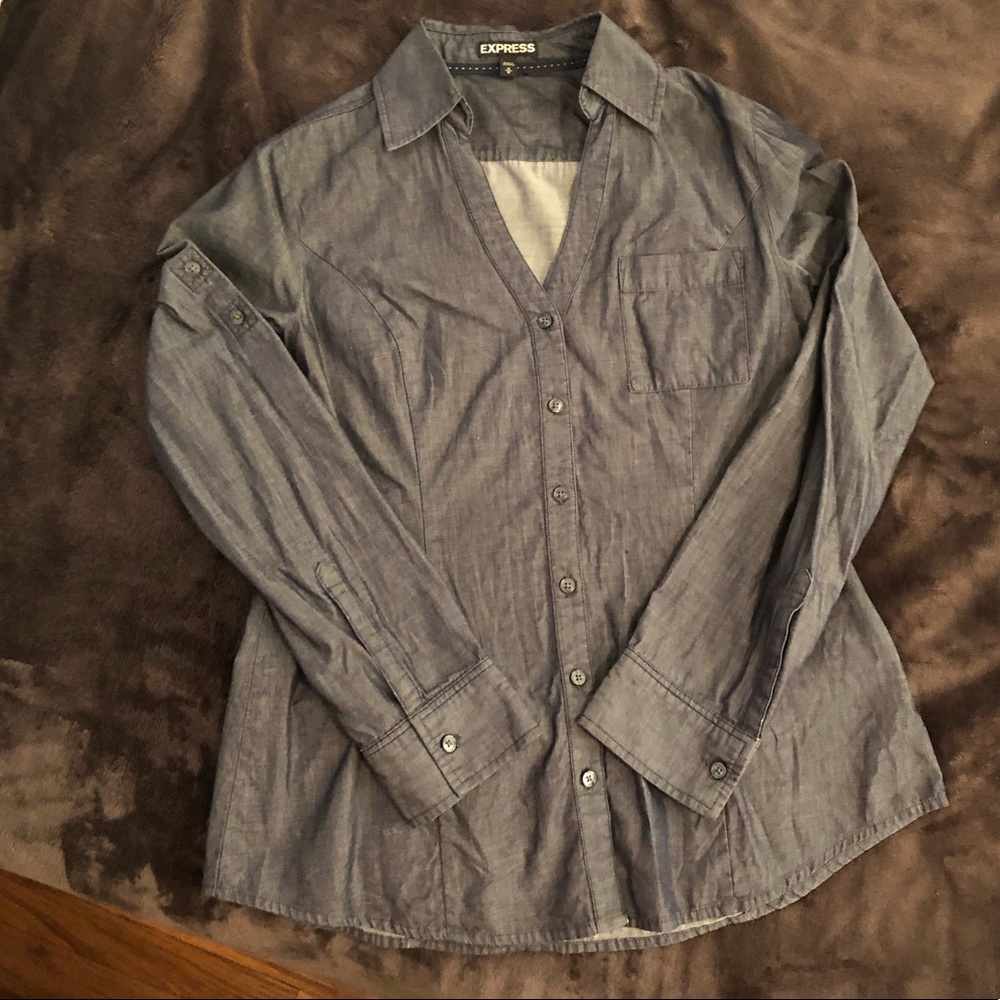 Express v-neck chambray denim button down
